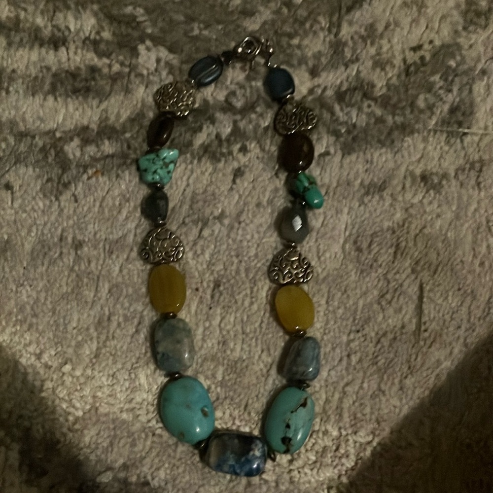 Turquoise and Yellow Beaded Necklace